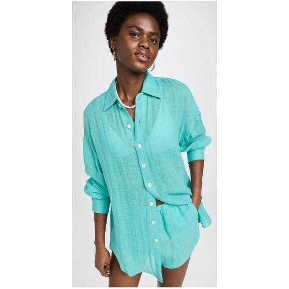 Vitamin A Playa Linen Gauze Oversized Shirt XS Long Sleeves Mid-Weight - Picture 3 of 11